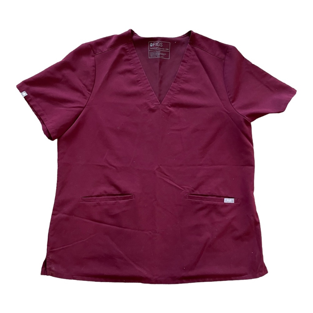 FIGS Technical Burgundy Scrub Top Shirts with 2 Pockets Women’s Size XXL A14